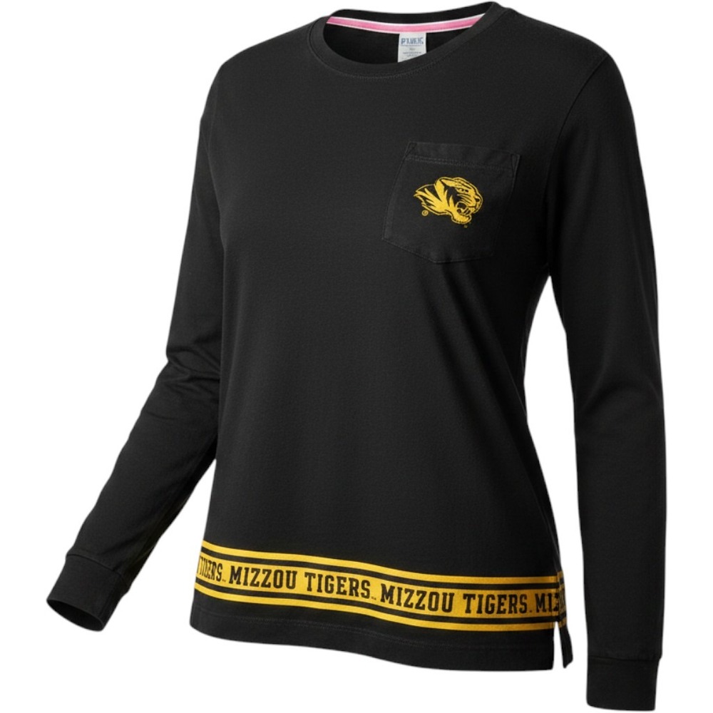 Victoria's Secret PINK Mizzou Tigers Long Sleeve T-Shirt Womens Medium Black